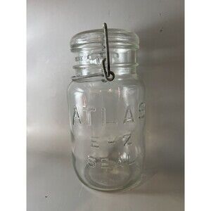 Vintage Atlas E-Z Seal Mason Jar Quart Wire Bale Closure USA Glass Decor